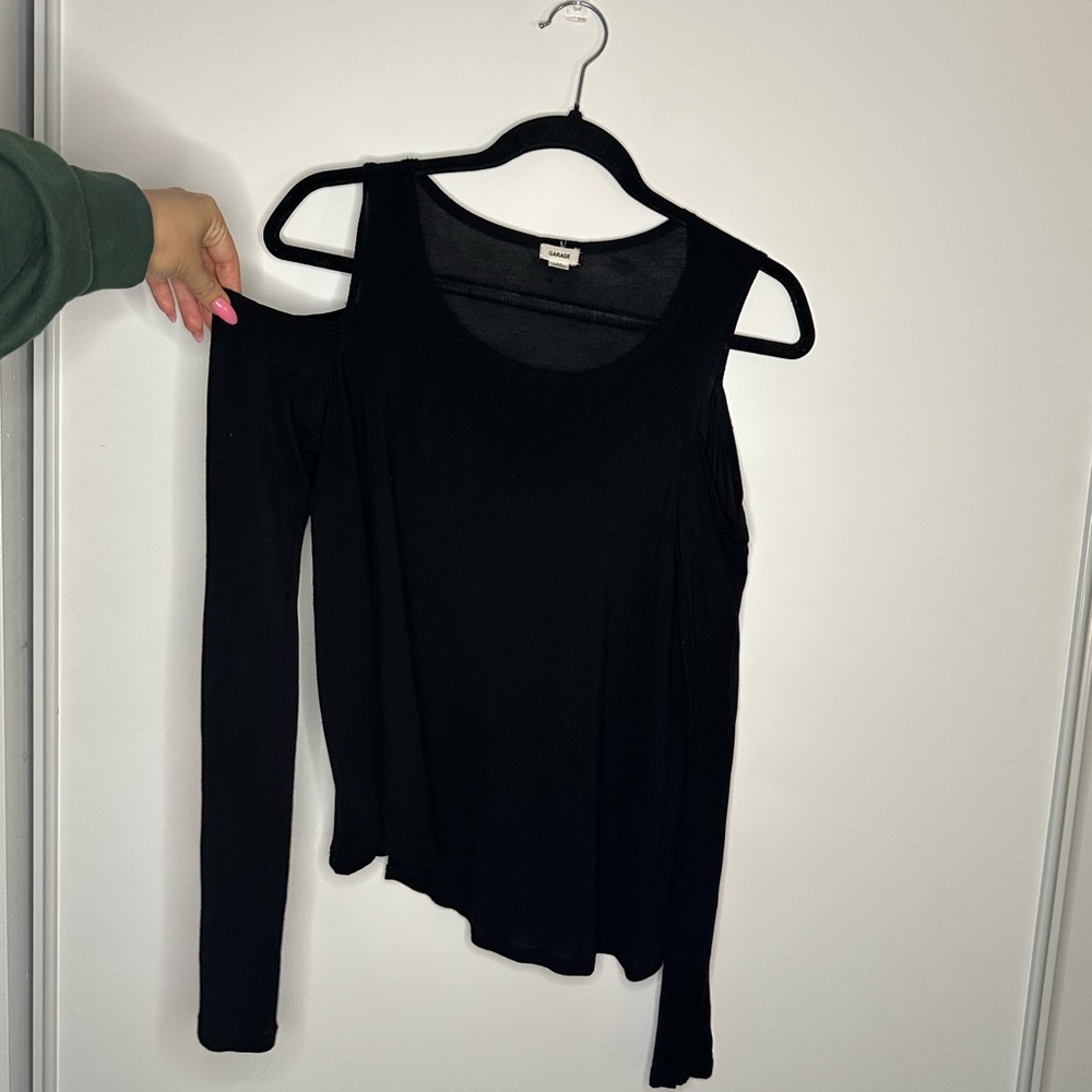 Garage Black Cold-Shoulder Long Sleeve Top